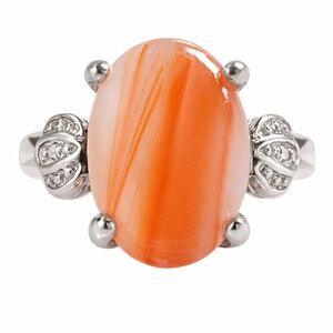 Orange Oval Stone Silver Ring - Women Jewelry
